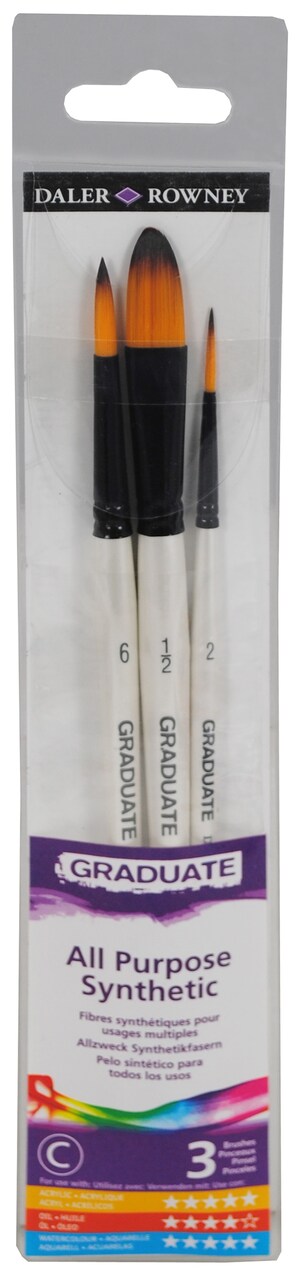Daler-Rowney Graduate All Purpose Synthetic Brush Set 3/Pkg-Watercolor Short Handle